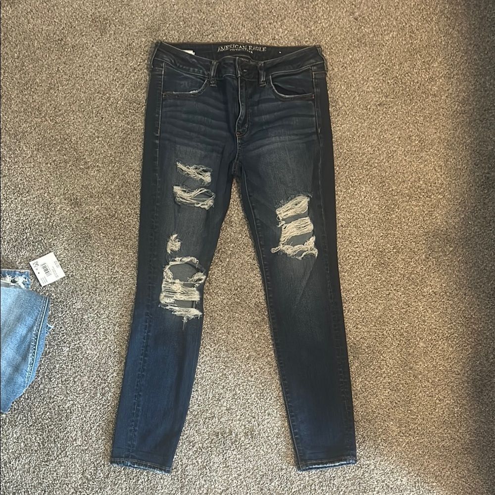 American Eagle Outfitters Women's Dark Blue Distressed Skinny Jeans 10 SHORT